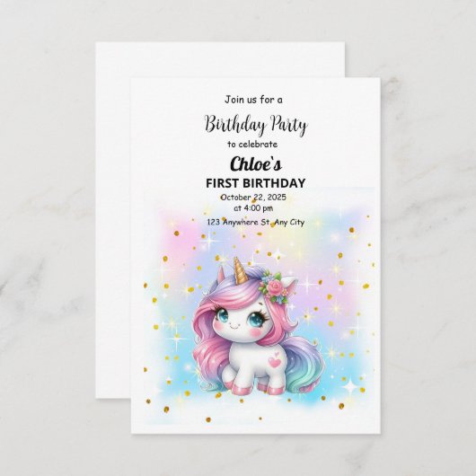 Invitación de Cumpleaños Kaart (Voorkant / Achterkant)