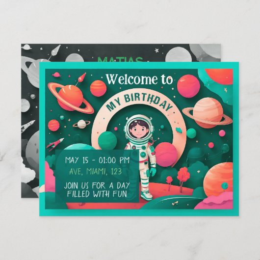 Invitación de cumpleaños personalizada kaart (Voorkant / Achterkant)