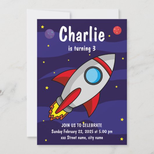 Invitación de fiesta de cumpleaños Nave Espacial Kaart (Voorkant)
