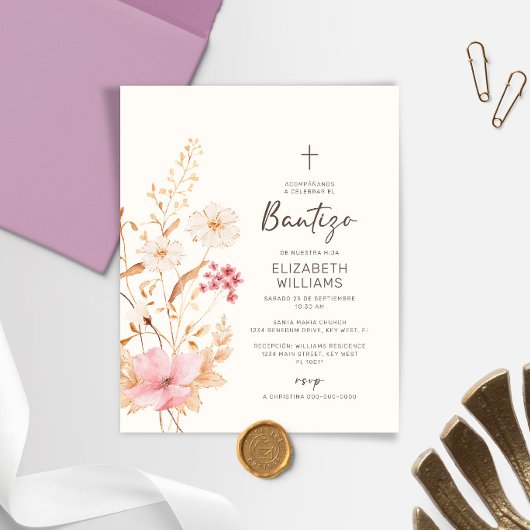 Invitación de Flores Silvestres para Bautizo