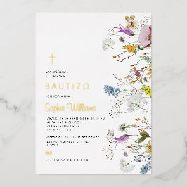 Invitación de Flores Silvestres para Bautizo Folie Uitnodiging