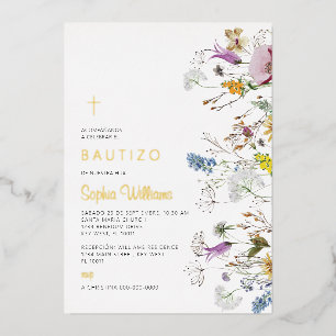Invitación de Flores Silvestres para Bautizo Folie Uitnodiging
