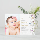 Invitación de Flores Silvestres para Bautizo Foto Kaart (Staand voorkant)