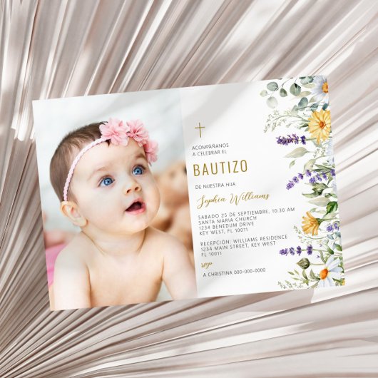 Invitación de Flores Silvestres para Bautizo Foto Kaart