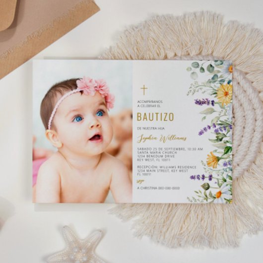 Invitación de Flores Silvestres para Bautizo Foto Kaart