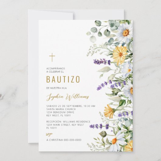 Invitación de Flores Silvestres para Bautizo Kaart (Voorkant)