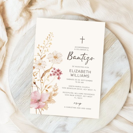 Invitación de Flores Silvestres para Bautizo Kaart