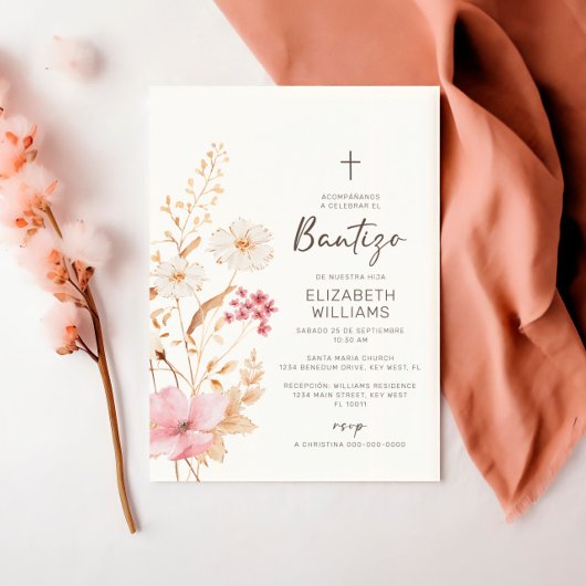 Invitación de Flores Silvestres para Bautizo Kaart