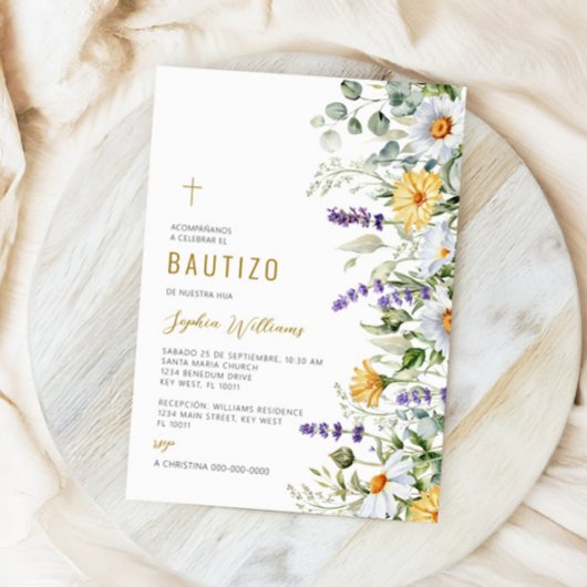 Invitación de Flores Silvestres para Bautizo Kaart