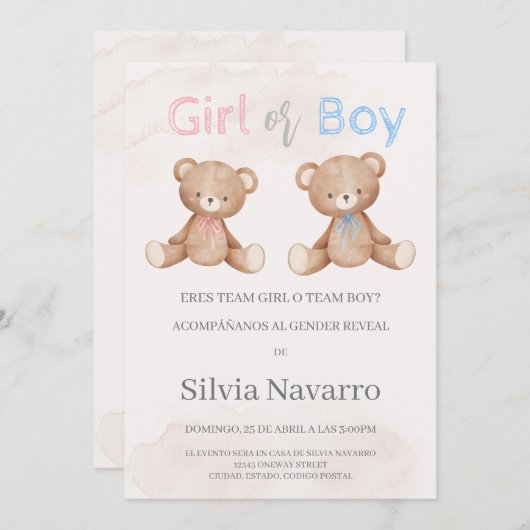 Invitación de gender onthullen kaart (Voorkant / Achterkant)