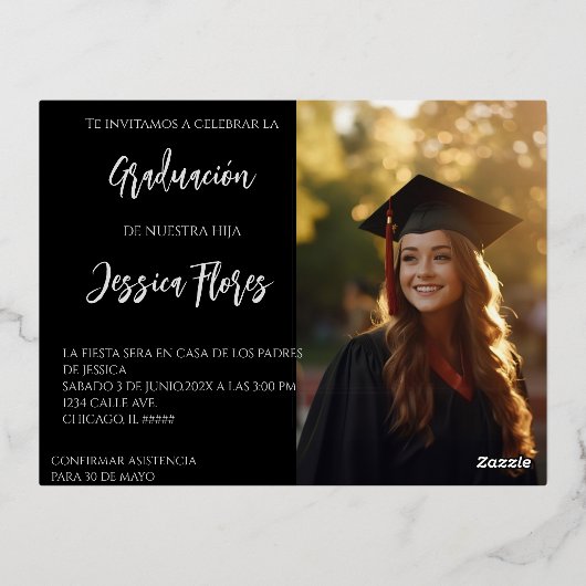 Invitación de graduación con foto folie uitnodiging briefkaart (Achterkant)