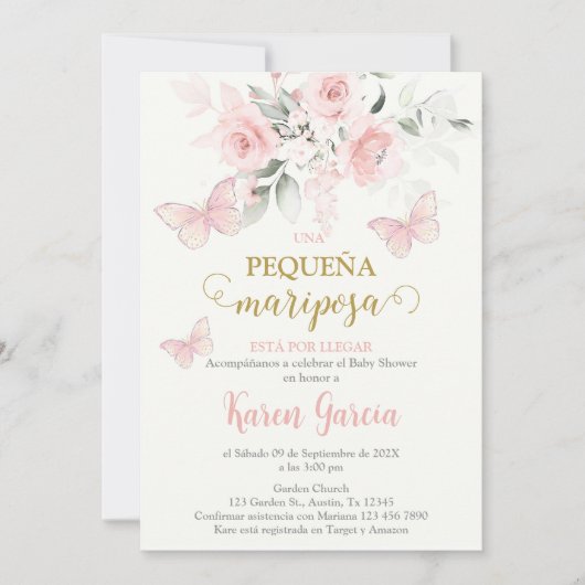 Invitación de Mariposa Baby shower en español Kaart (Voorkant)