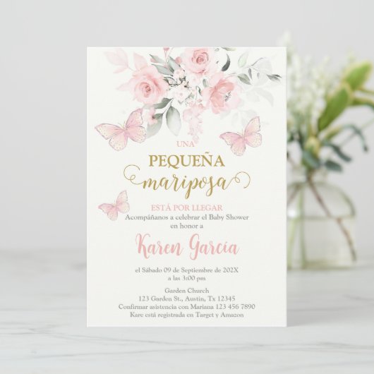 Invitación de Mariposa Baby shower en español Kaart (Staand voorkant)