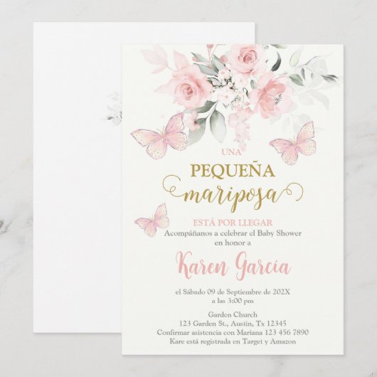 Invitación de Mariposa Baby shower en español Kaart (Voorkant / Achterkant)
