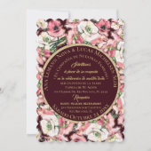 Invitación de Matrimonio Floral Rosa-Rubor Borgoña Kaart (Voorkant)