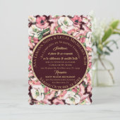 Invitación de Matrimonio Floral Rosa-Rubor Borgoña Kaart (Staand voorkant)