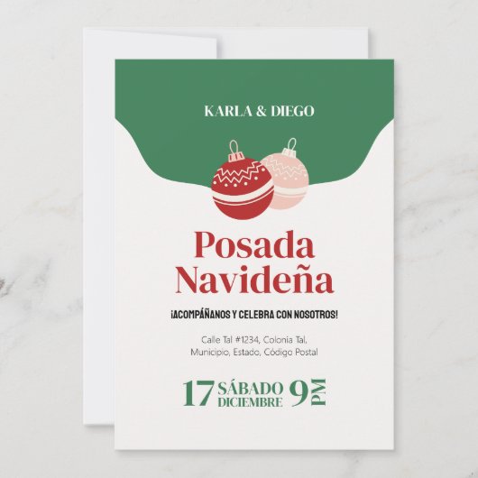 Invitación de Posada Navideña con Esferas Kaart (Voorkant)