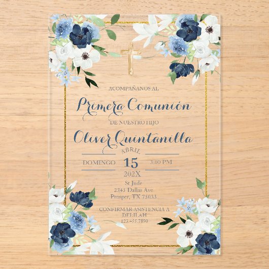 Invitación de primera comunión para niño acryl uitnodigingen (Voorkant)