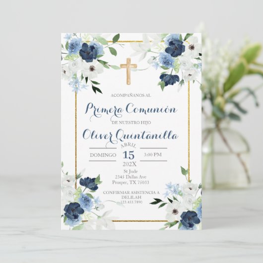 Invitación de primera comunión para niño kaart (Staand voorkant)