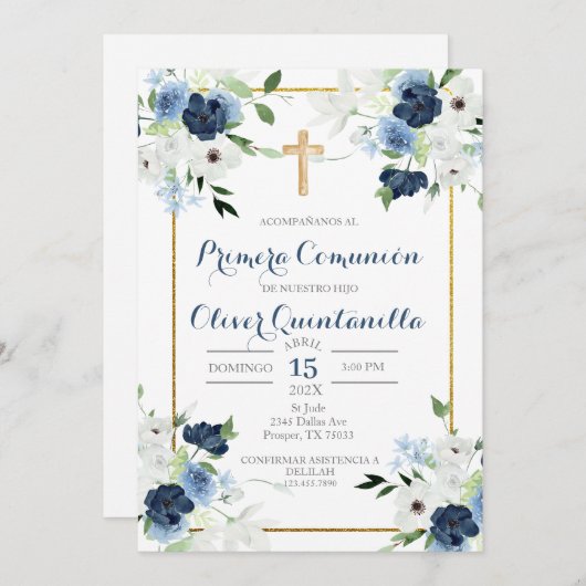 Invitación de primera comunión para niño kaart (Voorkant / Achterkant)