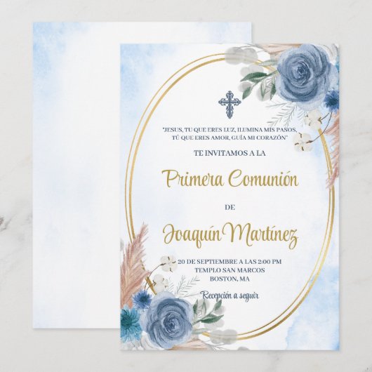 Invitación de primera comunión para niño kaart (Voorkant / Achterkant)