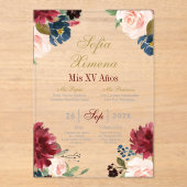 Invitación de quinceañera con marco rosa acryl uitnodigingen (Voorkant)