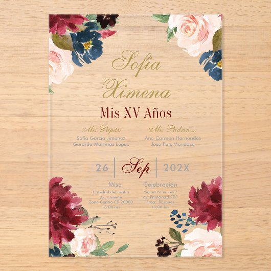 Invitación de quinceañera con marco rosa acryl uitnodigingen (Voorkant)