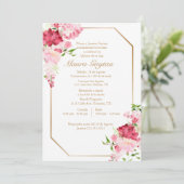 Invitación de quinceañera con marco rosa kaart (Staand voorkant)