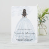 Invitación de quinceañera con vestido azul claro kaart (Staand voorkant)