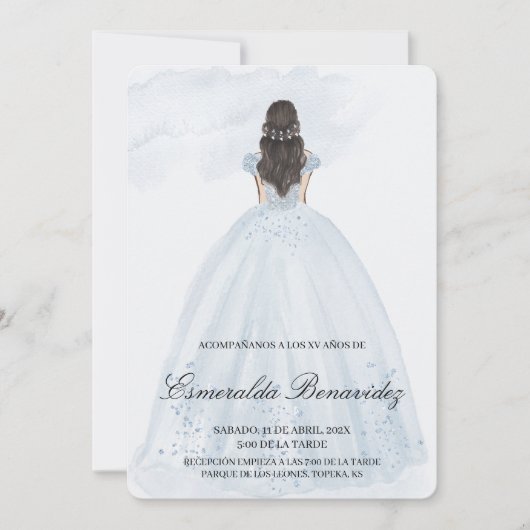 Invitación de quinceañera con vestido azul claro kaart (Voorkant)
