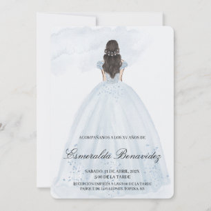 Invitación de quinceañera con vestido azul claro kaart