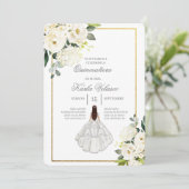 Invitación de quinceañera con vestido blanco kaart (Staand voorkant)