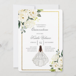 Invitación de quinceañera con vestido blanco kaart