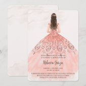 Invitación de quinceañera con vestido kleur rosa kaart (Voorkant / Achterkant)