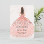 Invitación de quinceañera con vestido kleur rosa kaart (Staand voorkant)