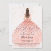 Invitación de quinceañera con vestido kleur rosa kaart (Voorkant)