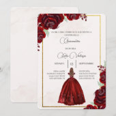 Invitación de quinceañera con vestido rojo kaart (Voorkant / Achterkant)