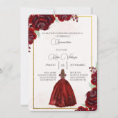 Invitación de quinceañera con vestido rojo kaart (Voorkant)