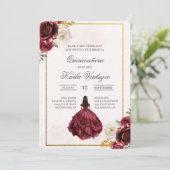 Invitación de quinceañera con vestido rojo kaart (Staand voorkant)