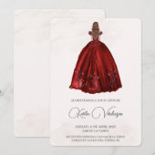 Invitación de quinceañera con vestido rojo kaart (Voorkant / Achterkant)