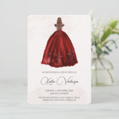 Invitación de quinceañera con vestido rojo kaart (Staand voorkant)