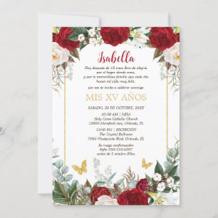 Invitación de Quinceañera en Español Flores Rojas Kaart