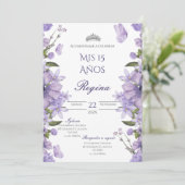 Invitación de Quinceañera flores moradas Kaart (Staand voorkant)