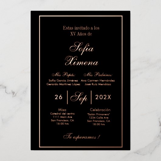 Invitación de quinceañera gouden folie folie uitnodiging (Voorkant)