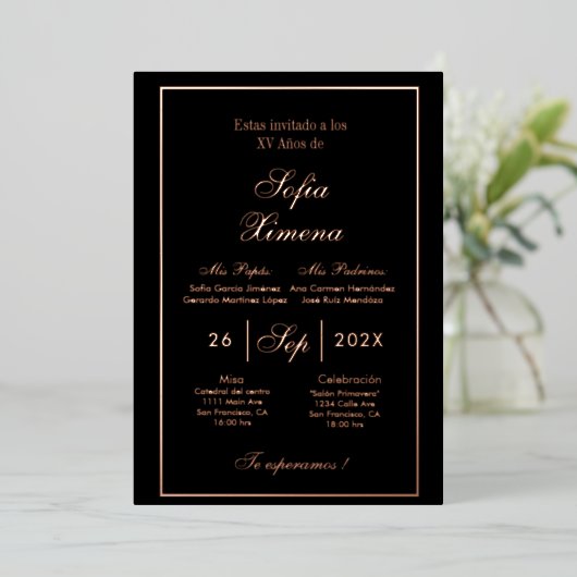 Invitación de quinceañera gouden folie folie uitnodiging (Staand Voorkant)