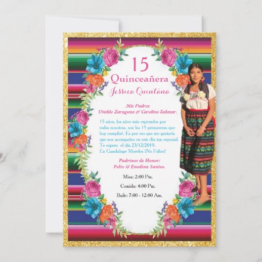 Invitación de Quinceañera Mexicana Kaart (Voorkant)