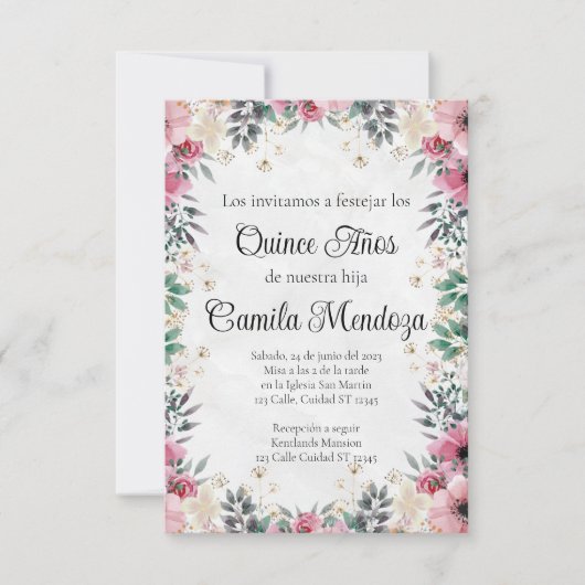 Invitación de Quinceañera/Uitnodiging/bruiloft Kaart (Voorkant)