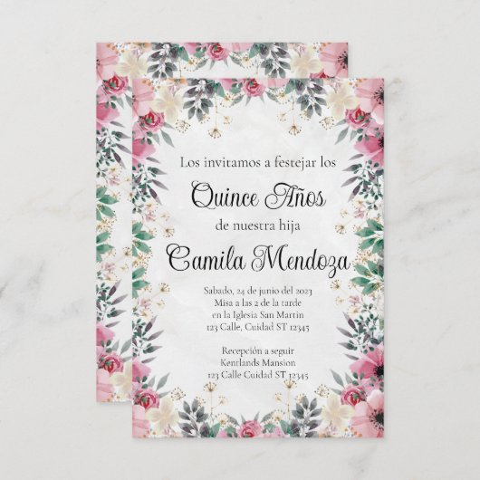 Invitación de Quinceañera/Uitnodiging/bruiloft Kaart (Voorkant / Achterkant)