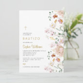 Invitación de Rosa Flores Silvestres para Bautizo Kaart (Staand voorkant)