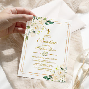 Invitación de Rosas Blancas para Bautizo Kaart